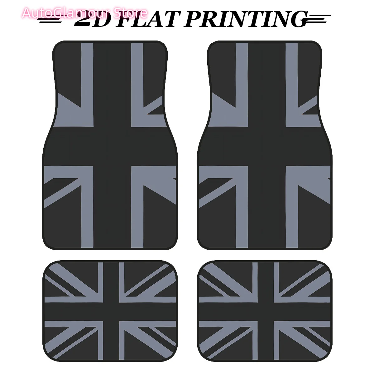 4pcs, Non-slip Material Car Floor Mat, Black and White Union Jack Design Pattern, Suitable for Cars, SUV Models, Interior Decora