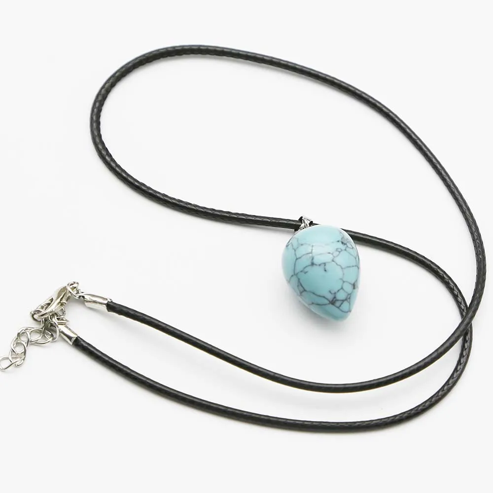 Natural Stone Water Drop Multicolor Leather Rope Necklace Pendant Reiki Charm Jewelry Accessories Wholesale Festival Gifts 10PCS