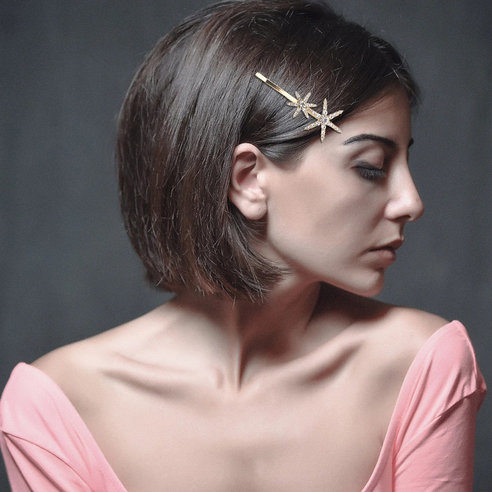

2pcs Rhinestones Star Hair Clip Set Women Sparkly Alloy Bejewelled Barrette Hairpin For Party Wedding Holiday Decoration