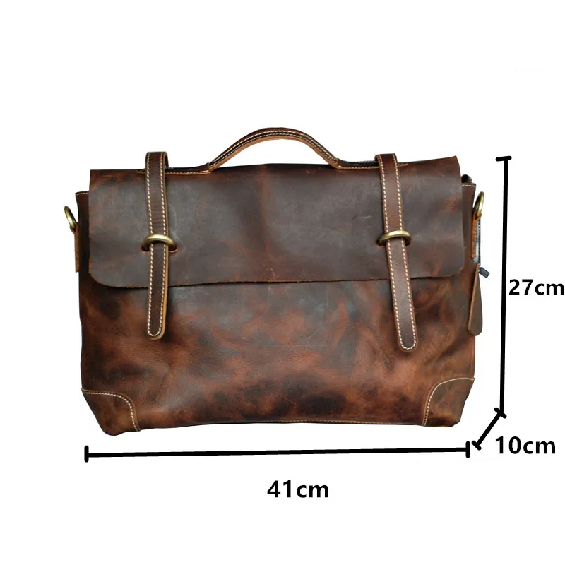 Bolsas de couro genuíno vintage para homens, bolsa de ombro retrô, bolsa diagonal para laptop, pasta de negócios, sacos crossbody, 14"