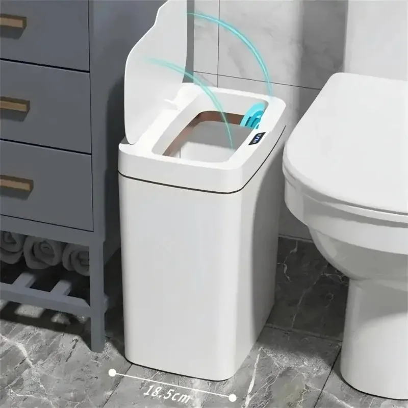 

White Touchless 15L Smart Sensor Trash Can – Electronic Bathroom Garbage Bin with Automatic Bagging, Smart Home Compatible