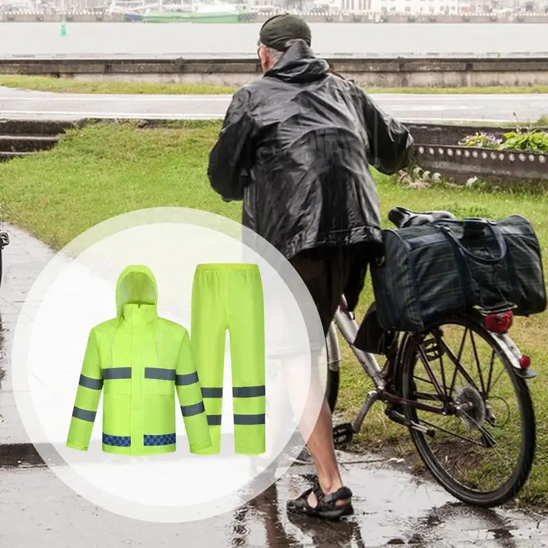 Rain Suit Breathable Mens Rain Jacket with Reflective Strips High Visibility Rain Coat Comfortable Rain Gear for  Women Men