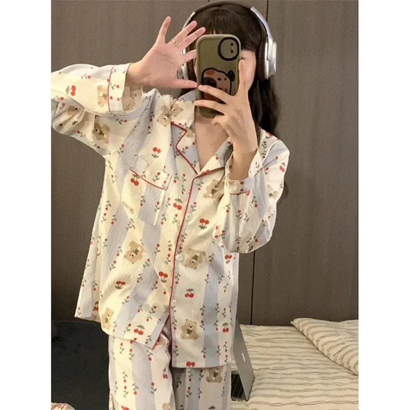 Clouds Cotton Pajamas Girls' Spring and Autumn New Long sleeve Cartoon Cute Student Outer Wear Homewear Set