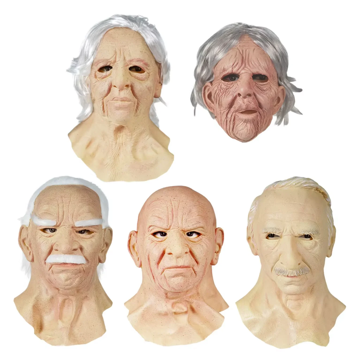 Old Man Mask for Adult Realistic Bald Old Person Halloween Mask Elder Costume Full Head Party Gift