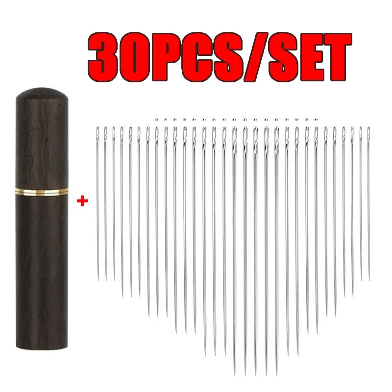 30 Stück Nähnadeln für ältere Menschen, Edelstahl, schnell, automatisch, selbstfädelnd, zum Nähen, DIY-Sticknadel-Einfädler für E – Detail 5