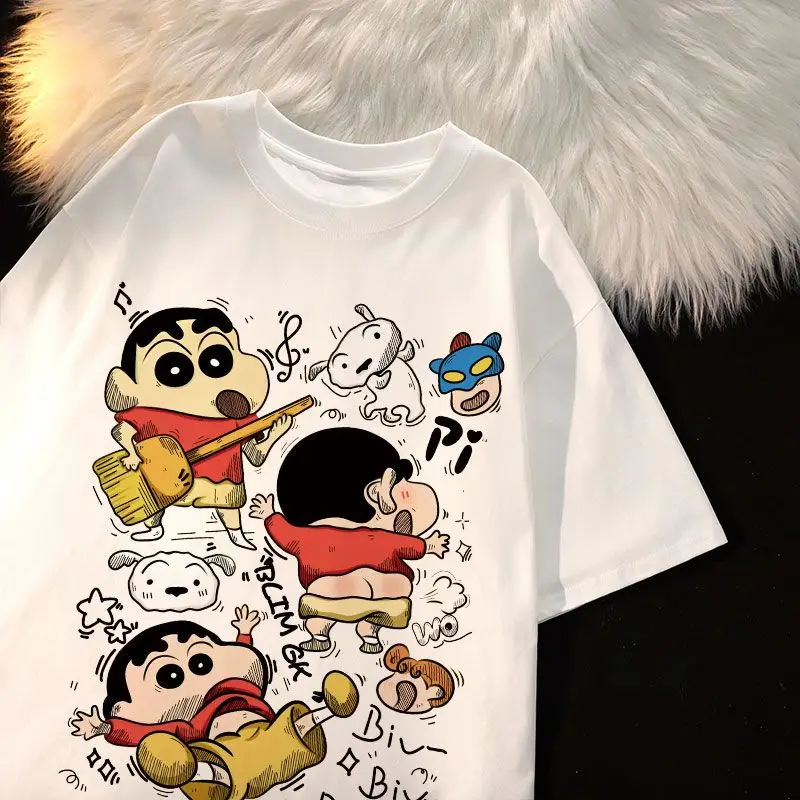 

2025 Autumn New Anime Crayon Shin-chan Women Cotton T-Shirt Short Sleeve Fashion Cartoon Printed T Shirt Fashion Women Tee Tops