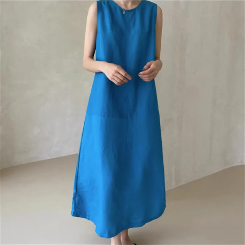 Summer Cotton Tank A Line Maxi Dress For Girls Japan Style Casual Ankle Length Fashion Vest Vestidos