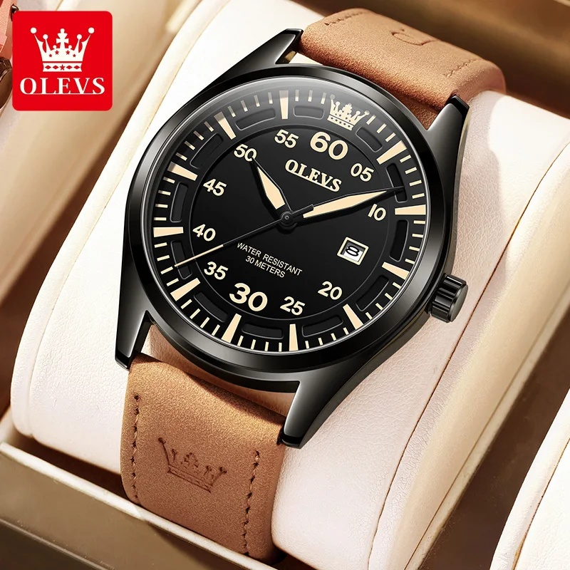 

OLEVS Brand Fashion Quartz Watch for Men Sport Leather Strap Waterproof Luminous Calendar Luxury Men Watches Relogio Masculino