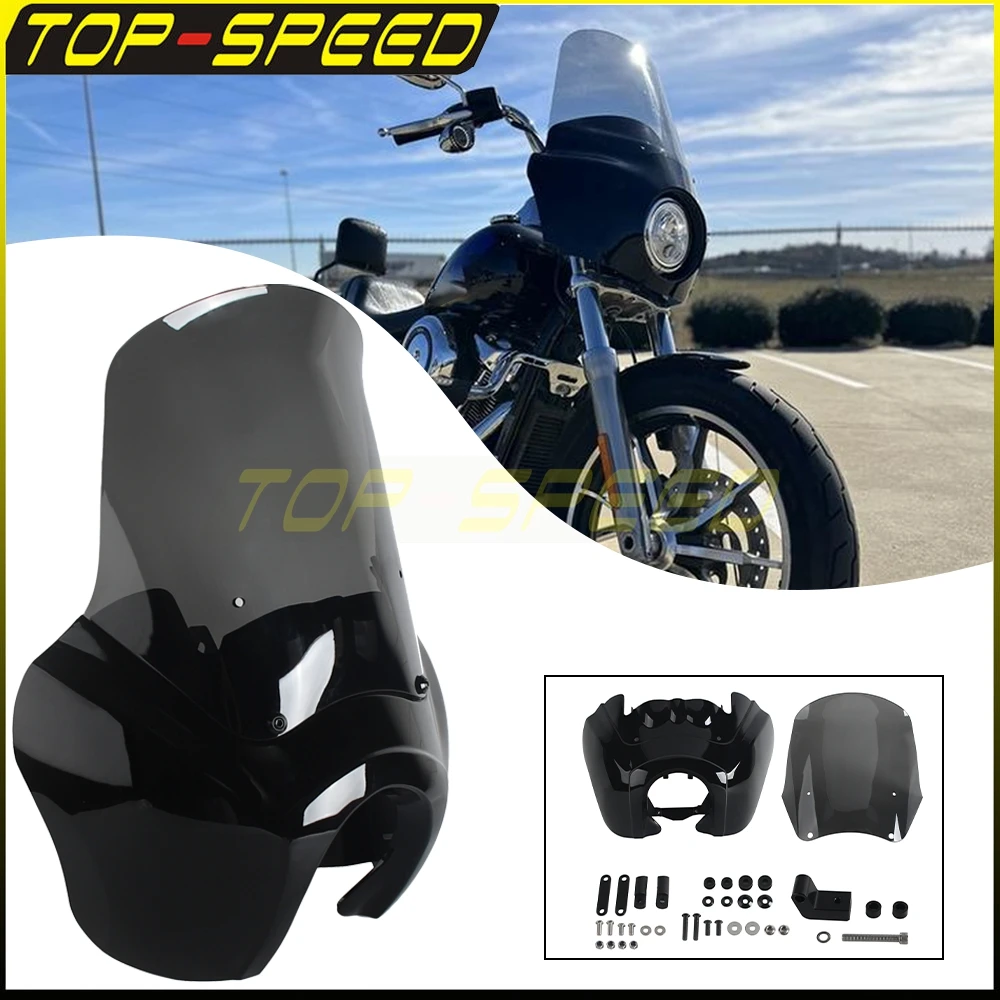 

For Harley Softail Street Bob FXBB 2018-2024 Low Rider FXLR 2018-2021 Motorcycle T-Sport Headlight Fairing With Smoke Windshield