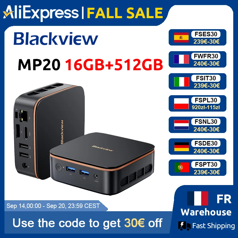 Blackview Mp20 Nouveau Mini PC Windows 11 Amd R3 3300U 16 Go (prise en charge max 32 Go) DDR4 512 Go SSD 4K UHD
