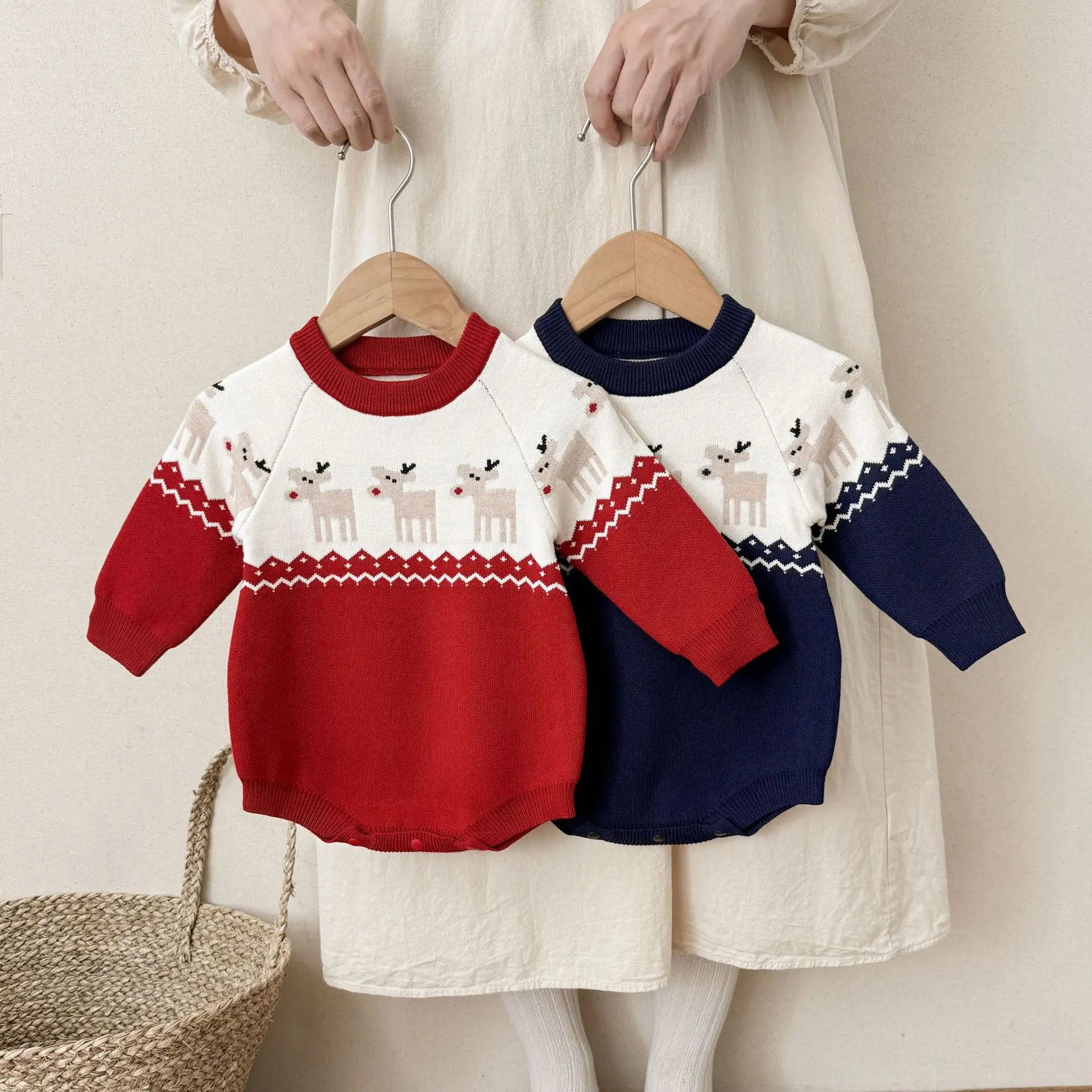 0-24M Christmas Baby Romper Newborn Boy Girl Knit Sweater Winter Clothes Long Sleeve Xmas Bodysuit Knitwear Cute Outfit