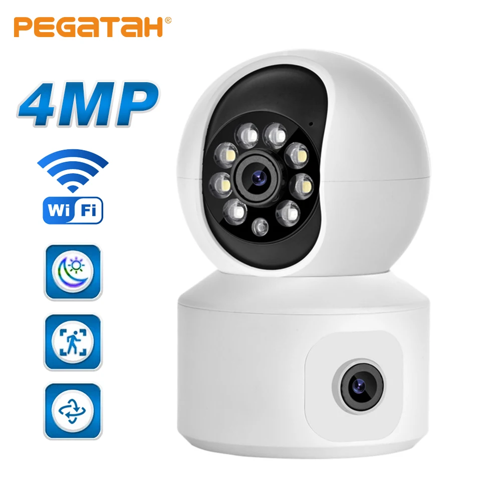 

Ip-камера PEGATAH 2K 4MP PTZ, WIFI, беспроводная Двусторонняя аудио-камера, детский монитор для домашних животных, запись видео, смарт-домашние камеры видеонаблюдения