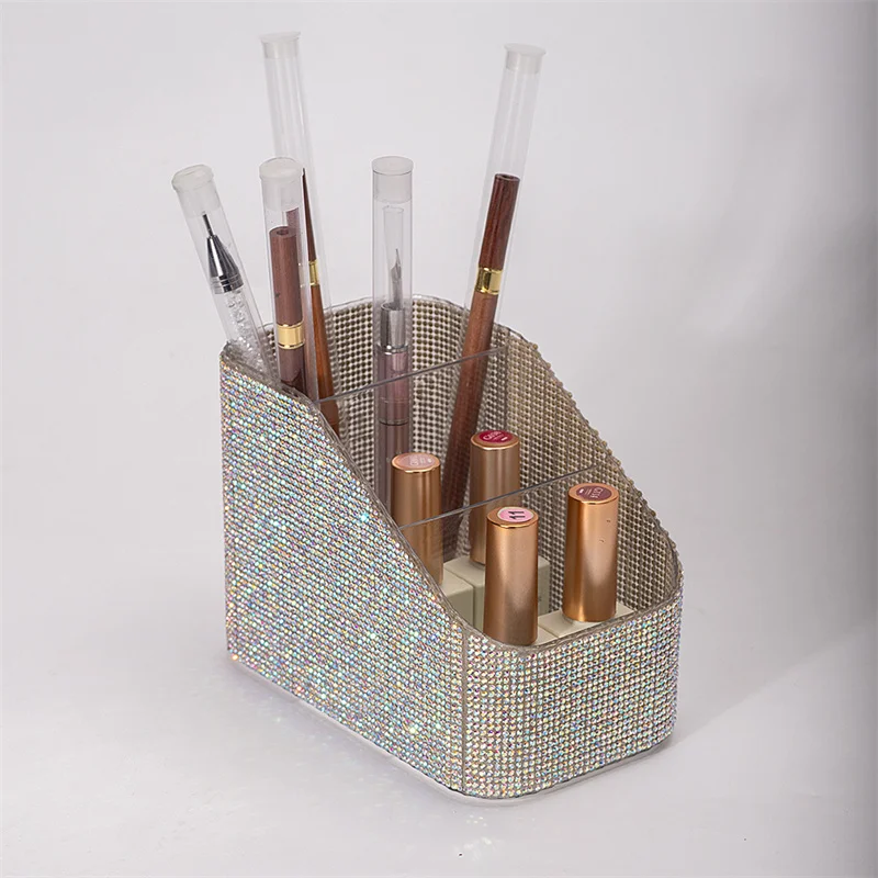 3grid Strass Make-Up Pinsel Lagerung Box Acryl Augenbraue Bleistift Eyeliner Lippenstift Display Regal Desktop Kosmetische Organizer Werkzeug