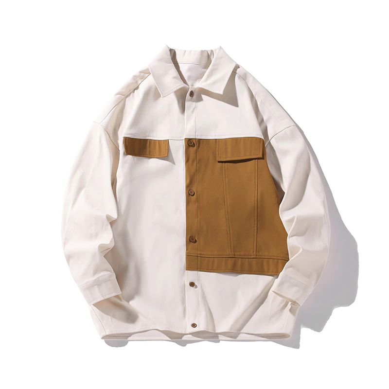 

2025 Men Retro Patchwork Long Sleeve Shirts Men Casual Loose High Street Shirt Spring Autumn Male Trendy Korean Shirts