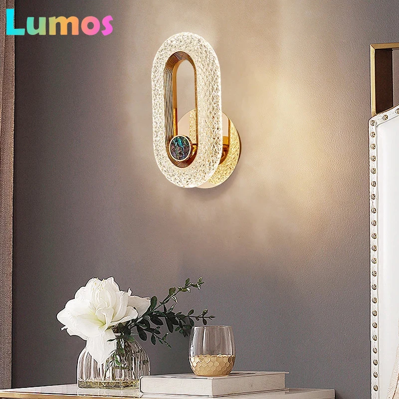 

A65 Modern Nordic Luxury Decor Wall Lamp Iron Base Acrylic Lampshade Exquisite Night Sconce Light LED Bedroom Decoration Lustre
