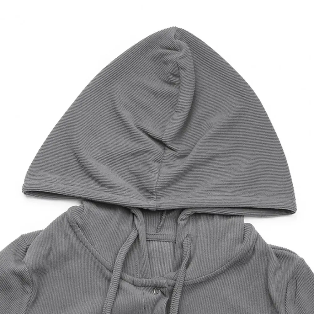 

Casual Ribbed Hooded Shirts Bodysuit for Women Sexy Slim Fitted Long Sleeve Hoodies Tops V-Neck Pullover