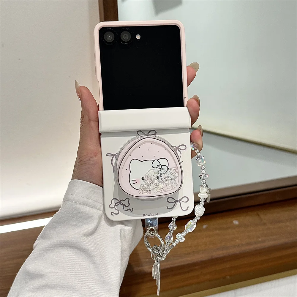 

Korean INS Cute Bow Magnetic Phone Case for Samsung Galaxy Z Flip6 5 4 3 Flip5 Flip7 Cover With Magsafe HelloKitty Stand Cases