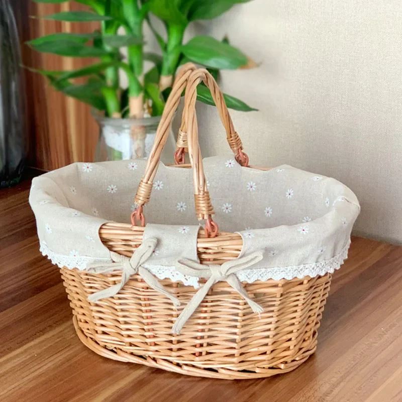 Rattan Picnic Basket Willow Fruit Basket Picnic Storage Basket  Photography Photo Baskets