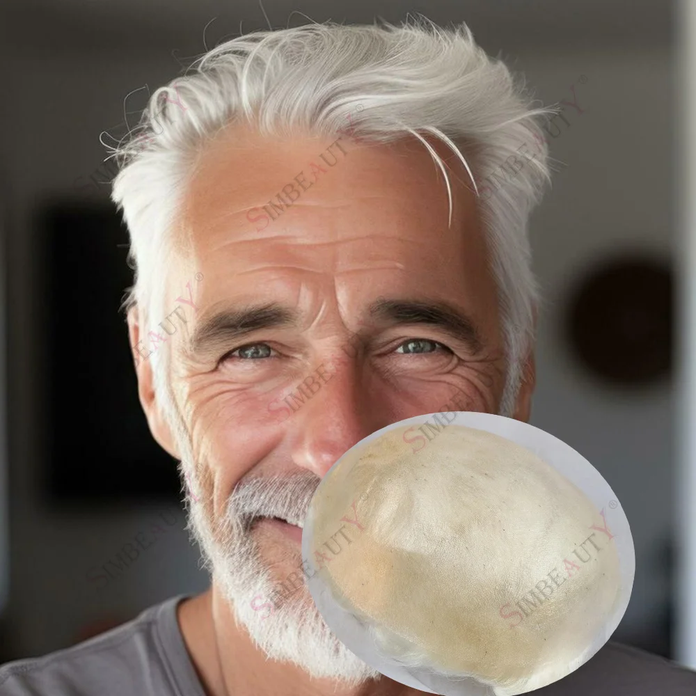 

Ультратонкая кожа, 0,02 мм, 100% плотность, кремний, прозрачный, из искусственной кожи, натуральная линия волос, мужской парик, белый, серый, 1B80 550 # Протез человеческих волос