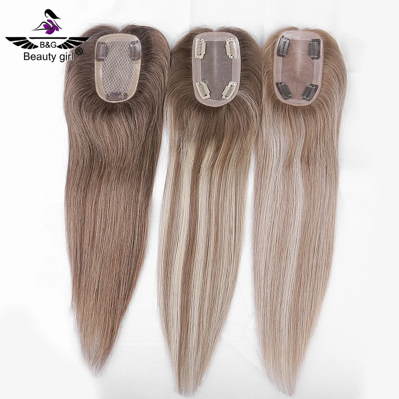 

Light Density Small Size 3x5 Remy Human Hair Highlight Piano Color Fluffy Mono Base Hair Topper For Hair Loss