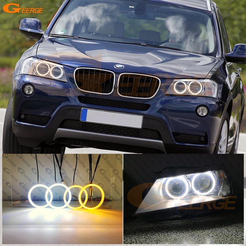 

For BMW X3 F25 2010 2011 2012 2013 2014 Ultra Bright A/W Switchback Day Light Turn Signal SMD LED Angel Eyes Kit Halo Rings