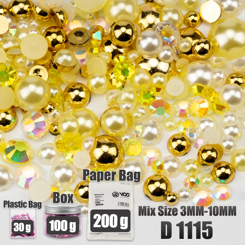 VDD 30/60/100/200g Großhandel Gemischte Größen ABS Halbrunde Perlen Flache Rückseite Perlen Farbige Harz-Strasssteine für Handwerk Nagelkunst DIY Dekoration – Detail 22