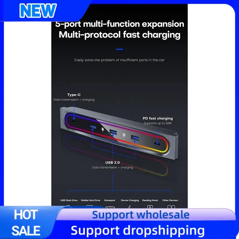 

Optimal Smart Docking Station For Tesla Model Y Accessories 2023 Model 3 5-Port 27W Fast Charger With Led Lights Shunt Hub