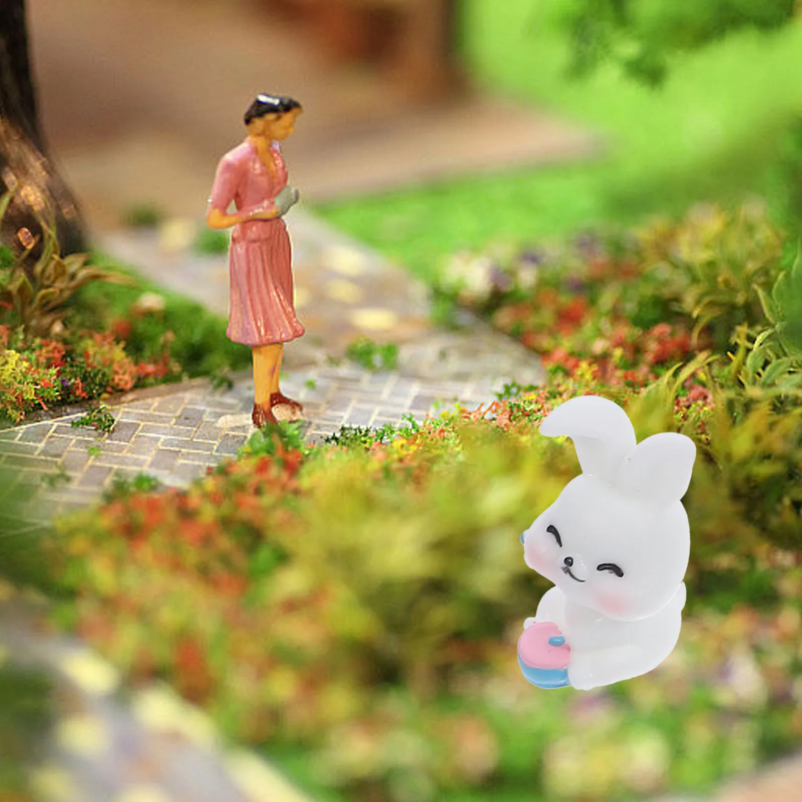 

12pcs Ornaments Resin Miniature Decorations Bunny Shape Garden Lawn Statue Tiny Rabbit Adornments Balcony