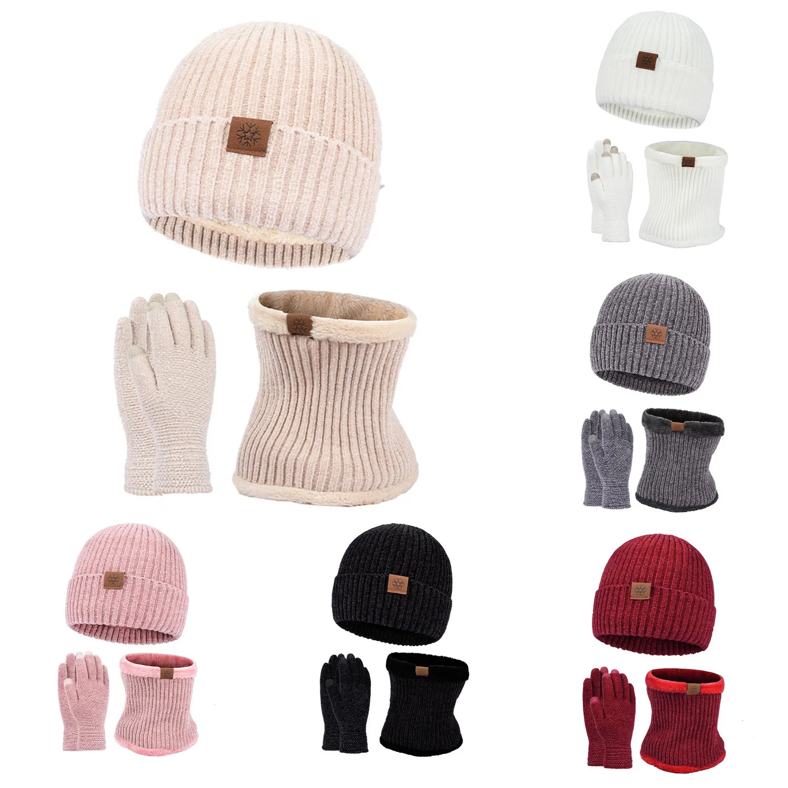 

Winter Hat Scarf Gloves Three Piece Plush Screen Outdoor Cold Proof Thickened Knitted Hat With Warm Knit Fleece Lined 2024 Hot