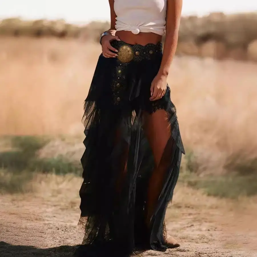 

Женская юбка большого размера с запахом и рюшами, сладкая и пряная юбка со средней талией, эластичный пояс из полиэфирного волокна, летнее платье