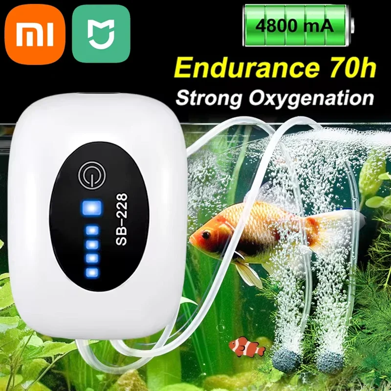 Xiaomi Mijia New 4800mAh Aquarium Oxygen Air Pump Compressor Fish Tank USB Charging Small Portable Exhaust Ultra Silent Indoor