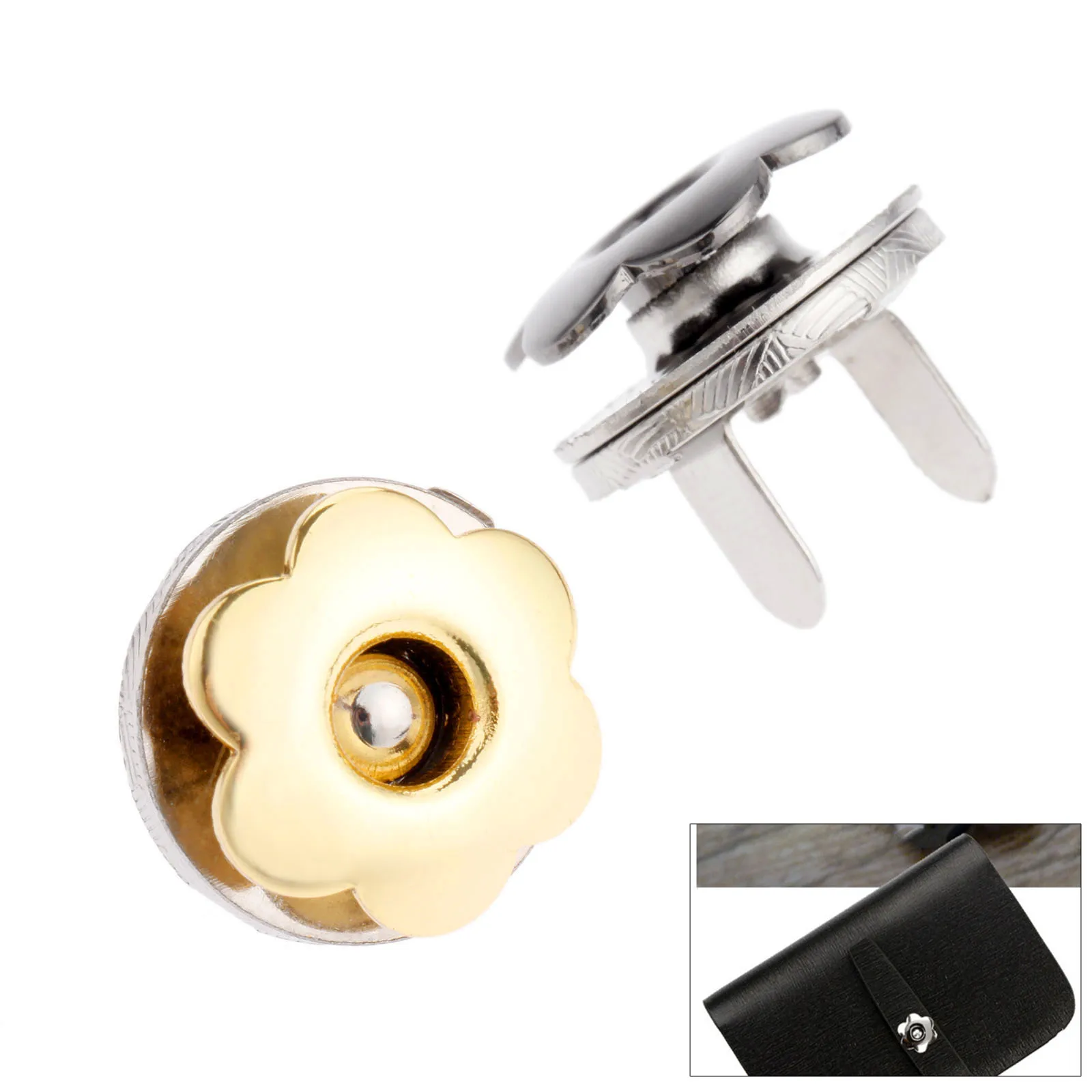 DRELD 5PCS 17mm Sewing Magnet Buttons Magnetic Rivet Stud Purse Snap Clasps/ Closure Handbags Metal Flower Button Fastener