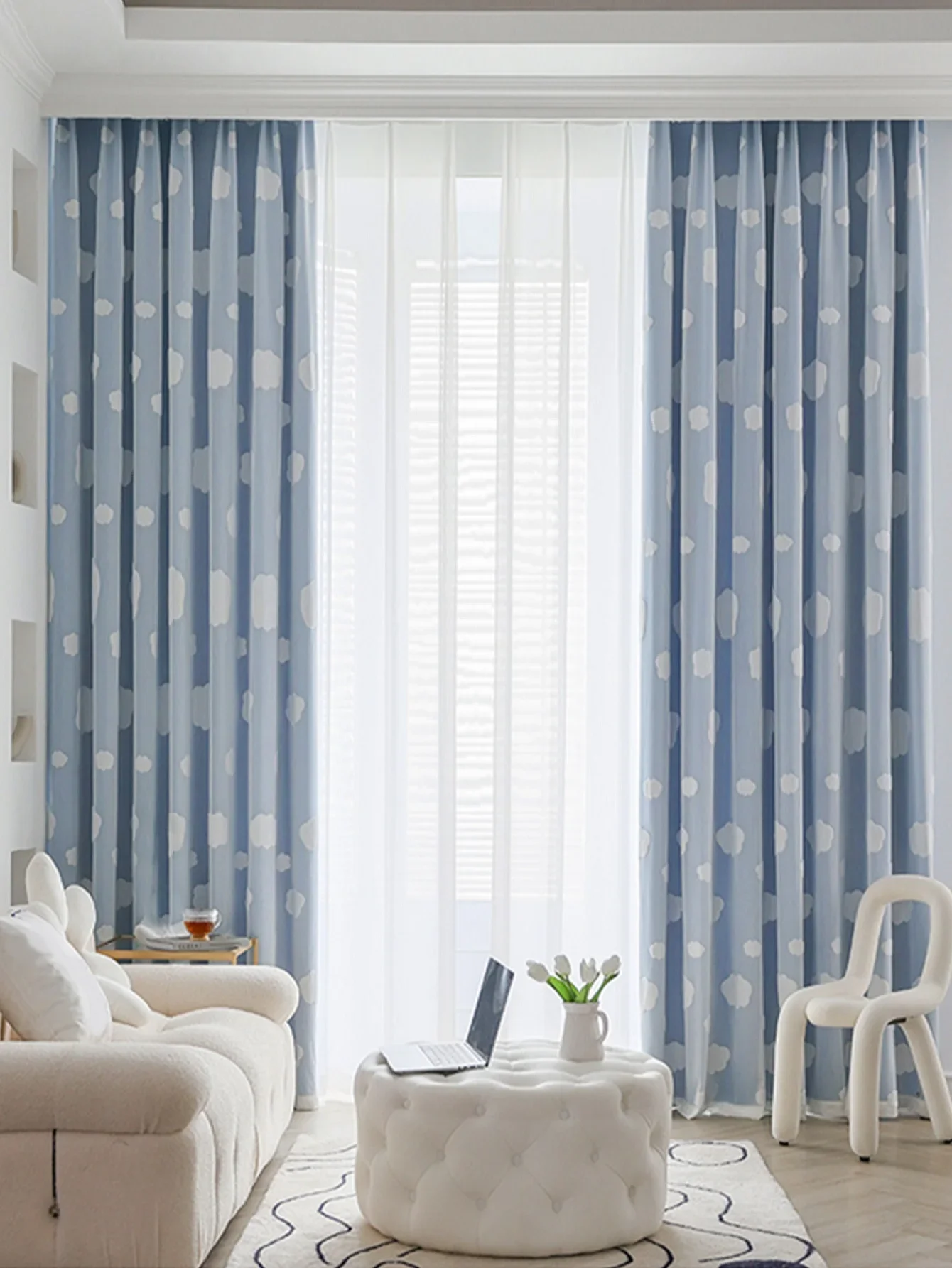 

Cloud Snowflake Children's Room Window Gauze Bedroom Versatile Three-dimensional Embroidery White Gauze Curtain