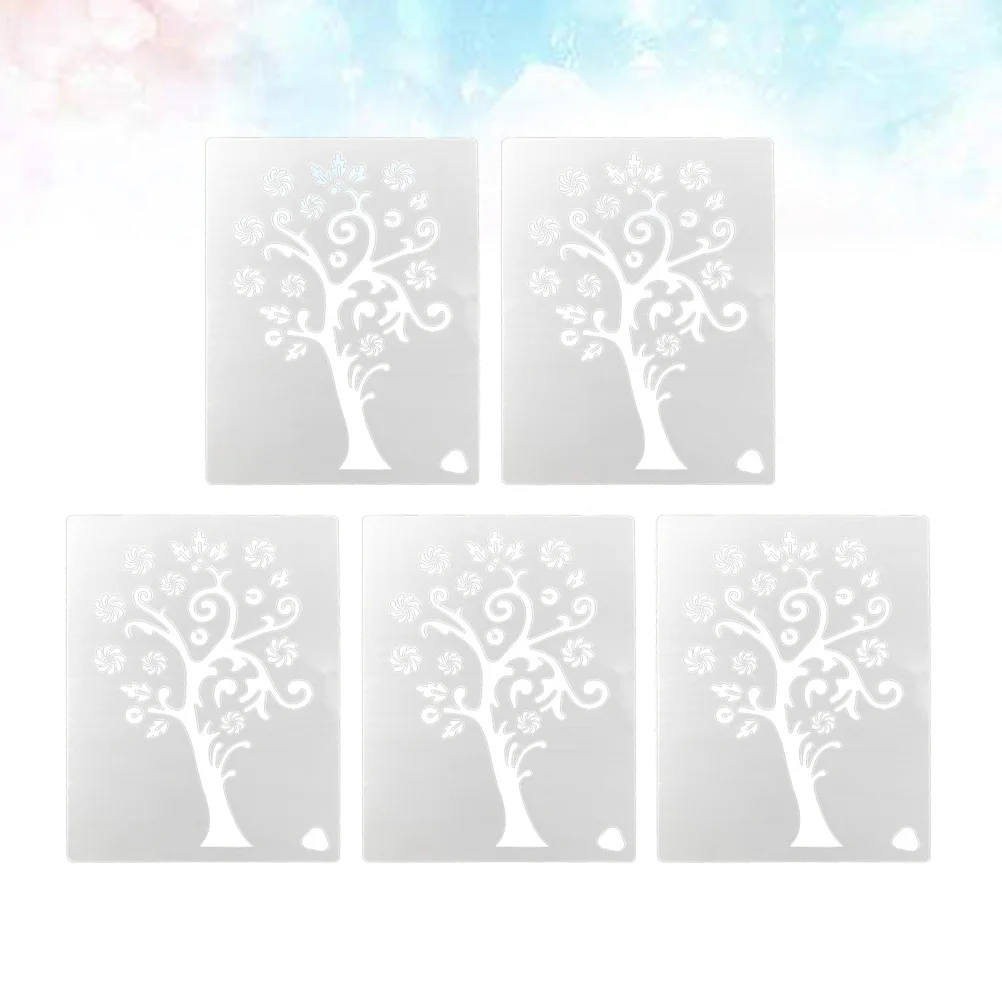 5 قطع من استنسل الرسم المجوف للشجرة المتينة، قوالب بلاستيكية، استنسل رسم يدوي لملابس الحائط