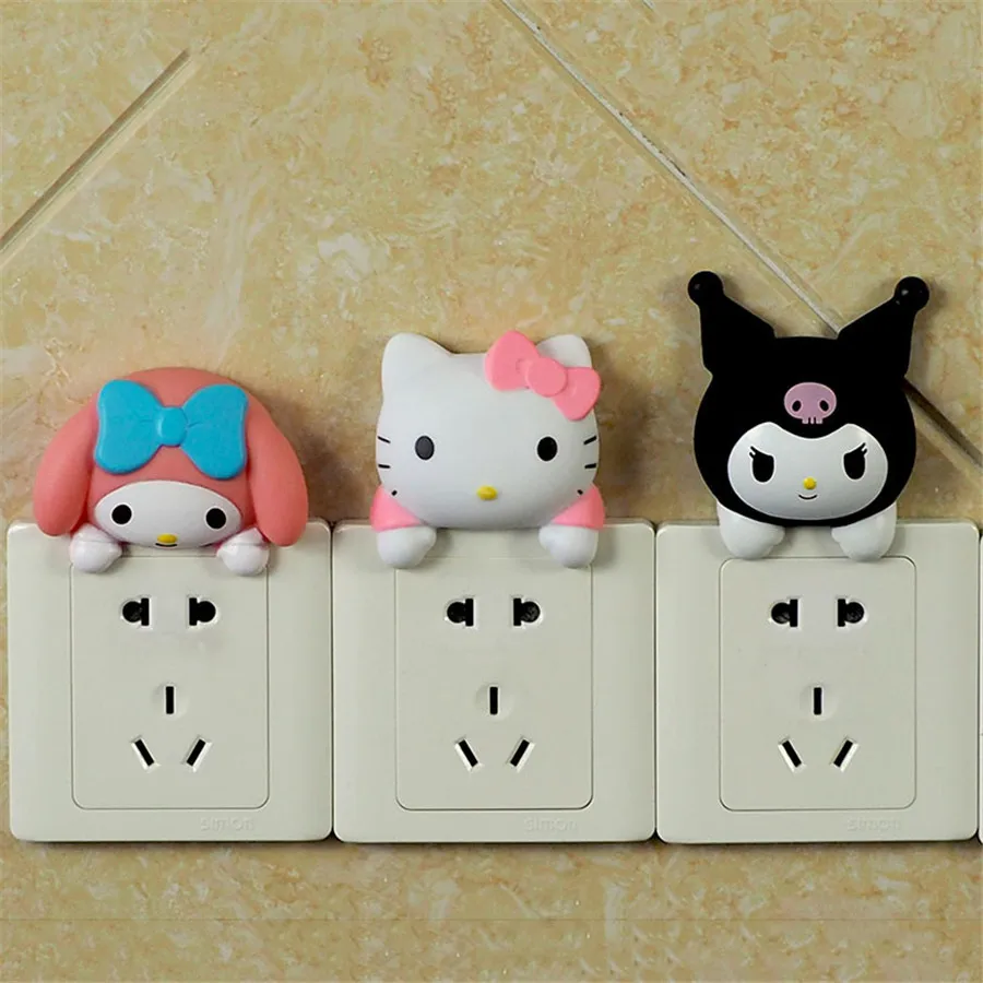 Cartoon Saniro Hello Kitty 3D Switch Sticker Cute My Melody Wall Socket Cover Decorative Sticker Room Decoration Holiday