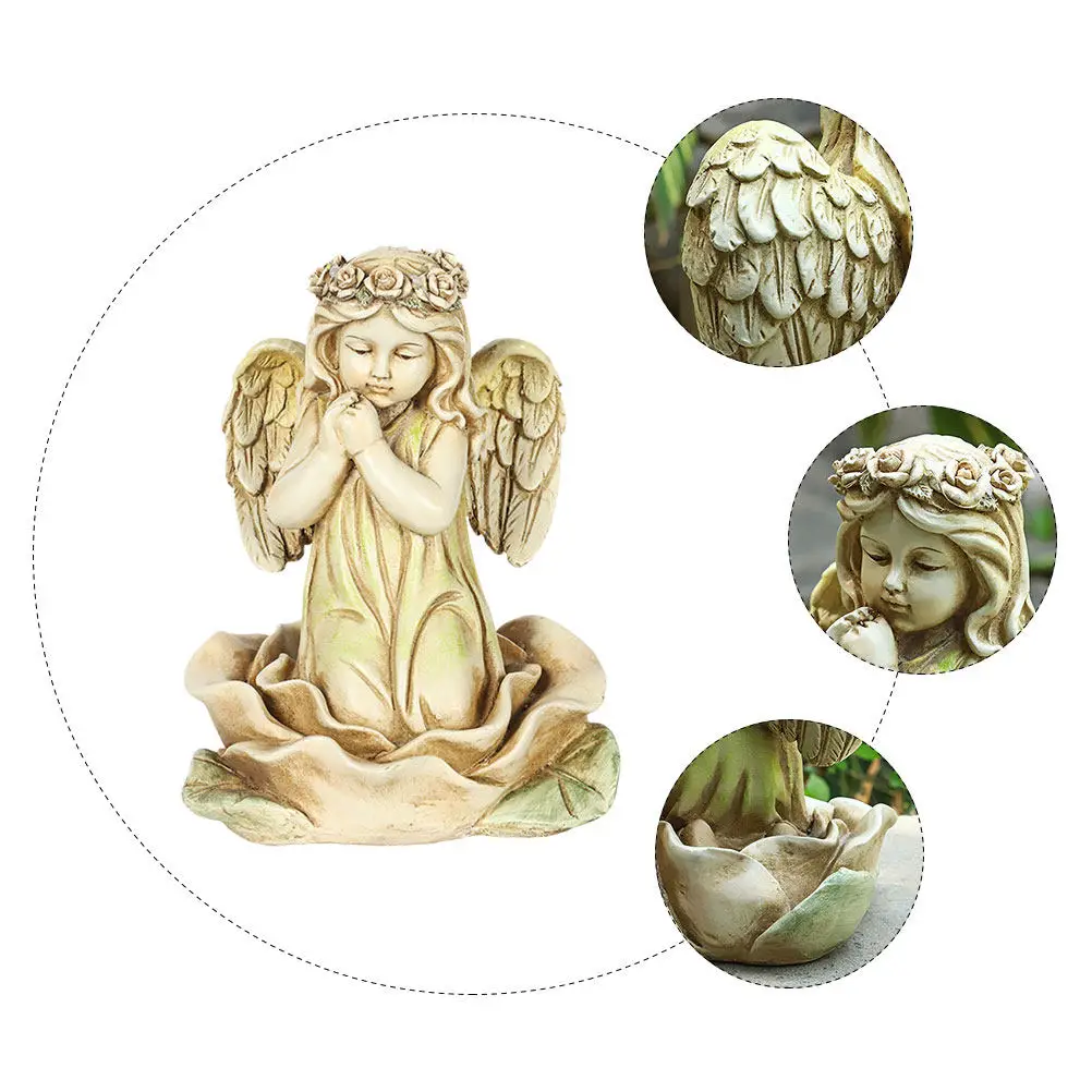 1Pcs Resin Flower Fairy Yard Decor Creative Angel Girl Ornament LED Garden Courtyard Resin Adornment Delicate Angel Girl Decor