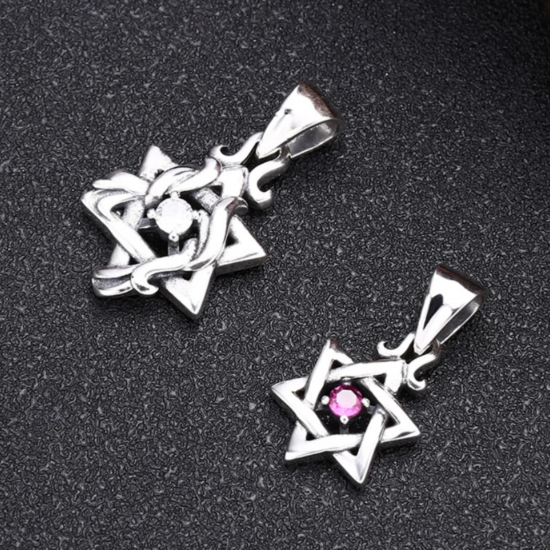 Genuine S925 Sterling Silver Pendants for Women Men New Fashion Eternal Rattan Hexagram-star Zircon Punk Jewelry Wholesale