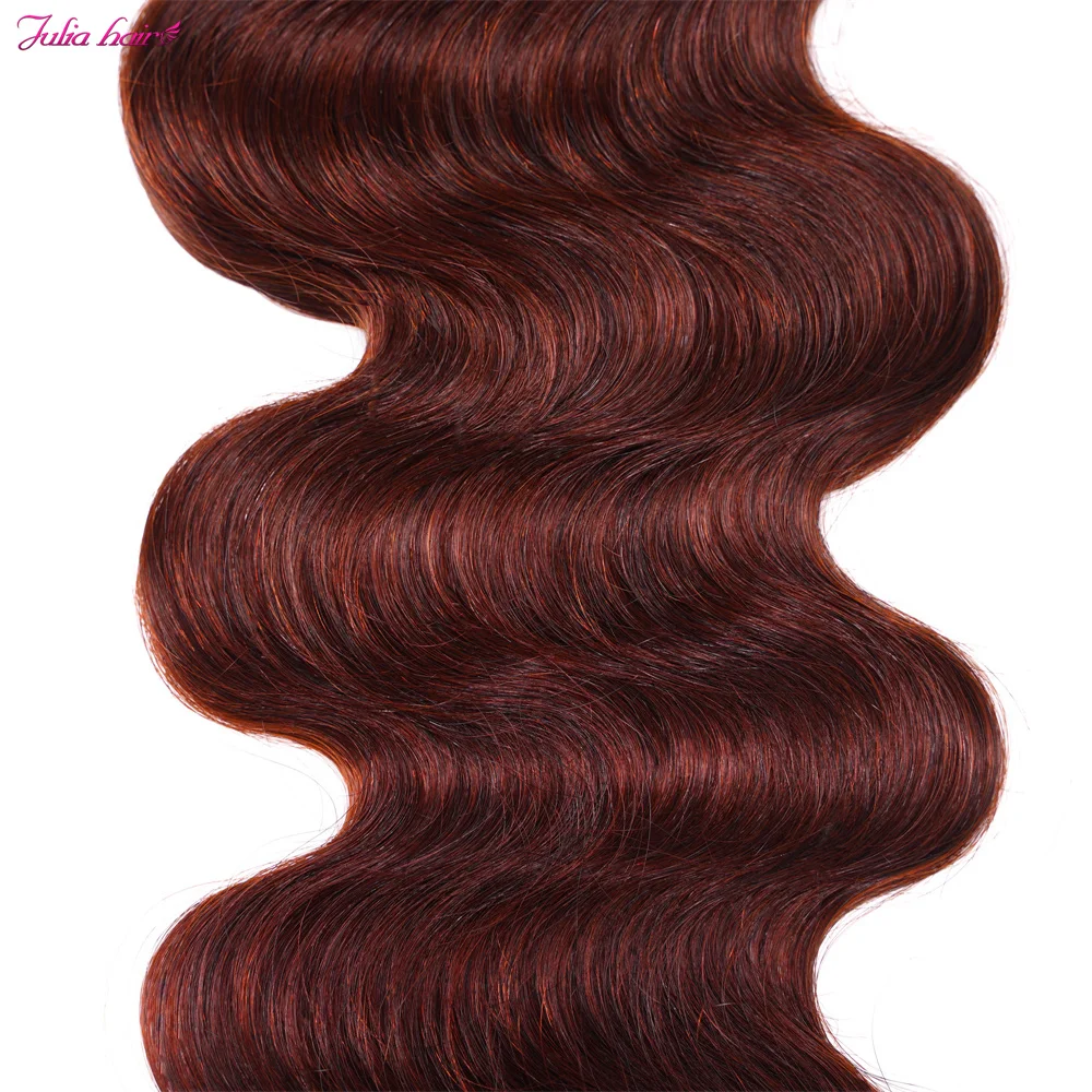 ジュリア レッドブラウン ブラジリアン ボディウェーブ 人毛ウィーブ プレカラー済み 8-30 インチ レミーヘアエクステンション 3/4 個