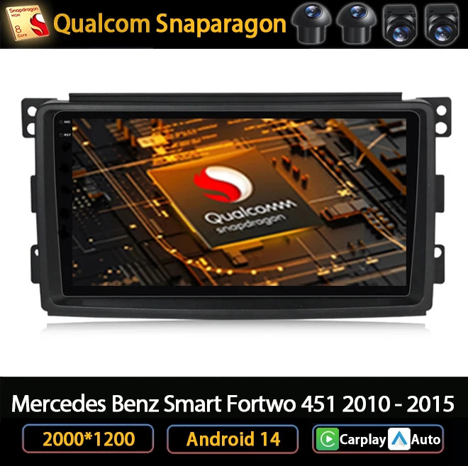 

Andoird 14 Car Radio For Mercedes Benz Smart Fortwo 451 2010 - 2015 4G LTE 2DIN AUTO 2 DIN DSP Navigation Head Unit Multimedia
