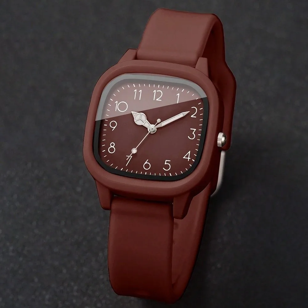 2PCS/Set Square Dial Women Quartz Watch Silicone Strap Heart Bracelet Arabic Dial Watch Quartz Movement Fashion Watch Set