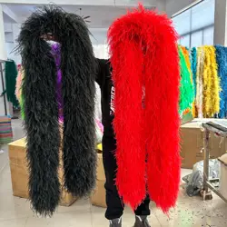 32PLY Thick Ostrich Feather Boa Black Red Ostrich Trim Plume Shawl For Sewing Dress Clothing Costume Feathers Crafts 0.5M 1M 2M