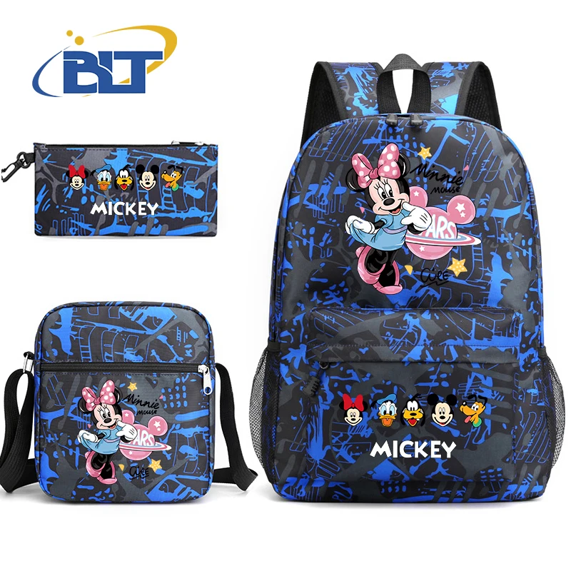 MINISO Mickey Mouse Printed Student Schoolbag Set Children's Backpack Shoulder Bag Pencil Case 3-Piece Set