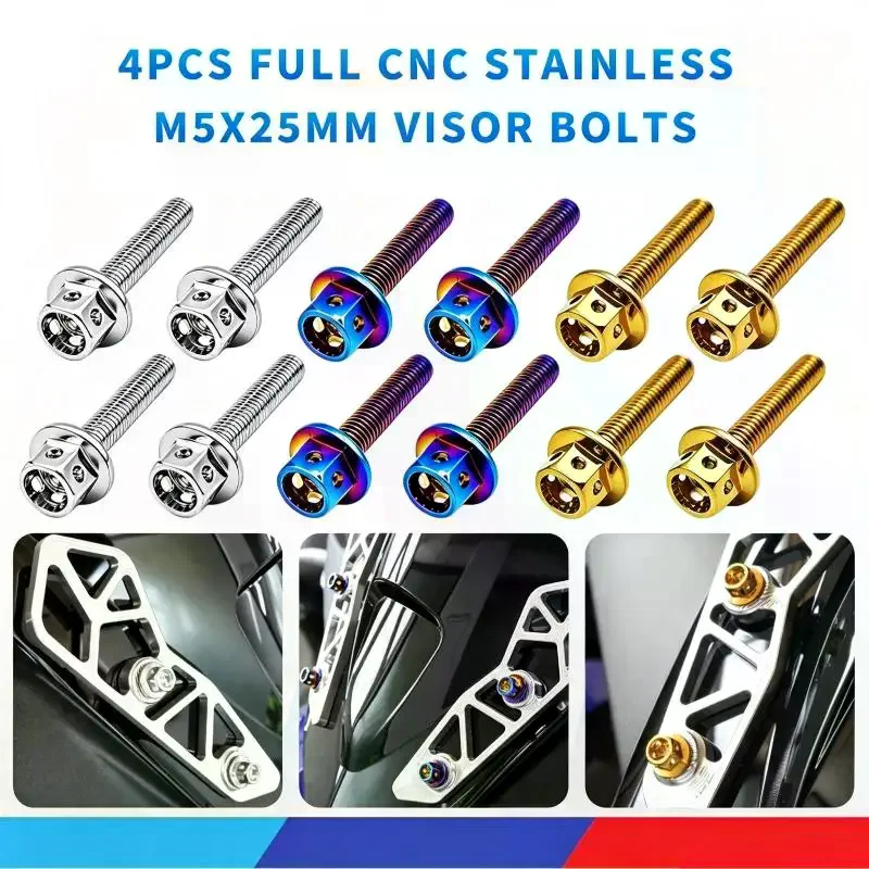 4PCS/SET Full CNC Stainless M5X25mm Visor Bolts Rustproof Aesthetic Firm Precise For NMAX PCX AEROX ADV Flower Design