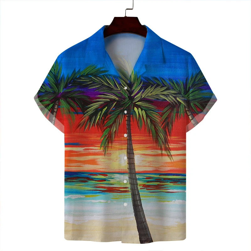 

3d Print Coconut Tree New Fashion Men Women Hawaiian Beach Shirts Holiday Casual Short-sleeved Lapel T-shirt Homme Streetwear