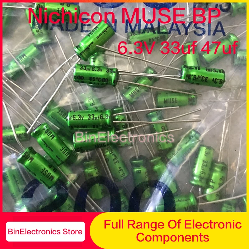 Imagem -02 - Nichicon Muse bp es Capacitor de Áudio de Alta Fidelidade Bipolar Não Polar 47uf 33uf 6.3v Pés de Cobre Verde Capacitor Eletrolítico 10 Peças 6.3v33uf