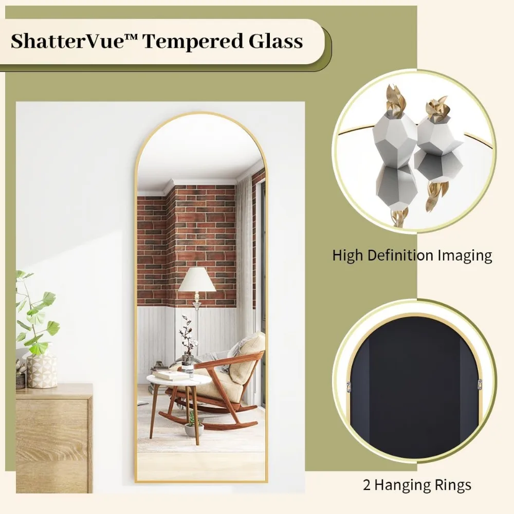 Gewölbter Ganzkörperspiegel, 65"x24" Standspiegel für Schlafzimmer, Wandspiegel zum Anlehnen oder Aufhängen mit Ständer