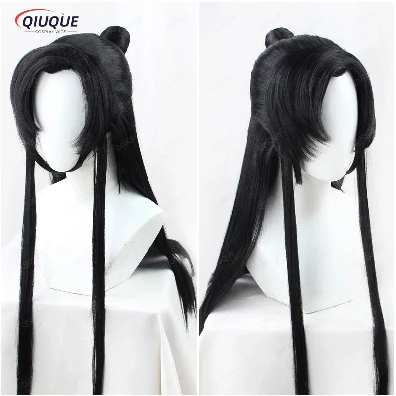 Anime Tian Guan Ci Fu He Xuan 100cm Long Straight Wig With Buns Heat Resistant Synthetic Hair Men Women Party Wig