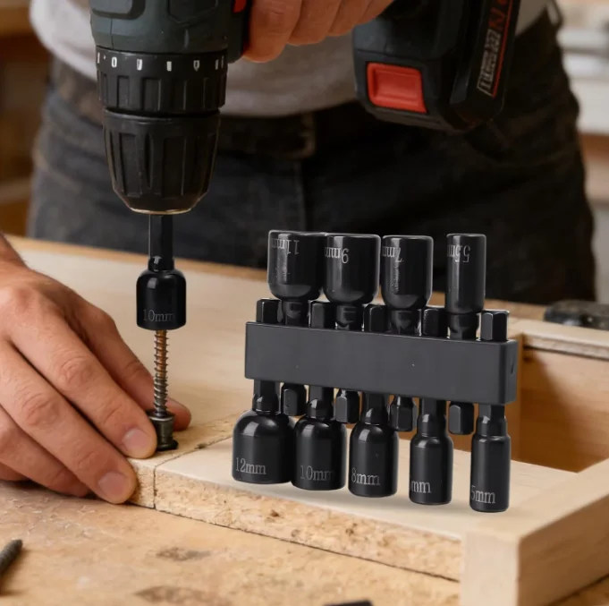 9PCS Magnetic Hex Socket Power Nut Driver Set with 1/4 Inch Hex Shank Electronic Drill Bits Chuck Adapter for Electronic Use