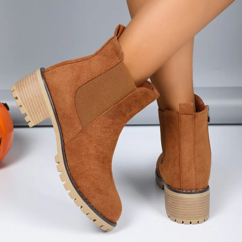 

Women's Boots Spring Autumn Retro Suede Middle Cylinder Ankle Boots Women Heels Comfortable Rubber Soft Sole Boots Women Shoes