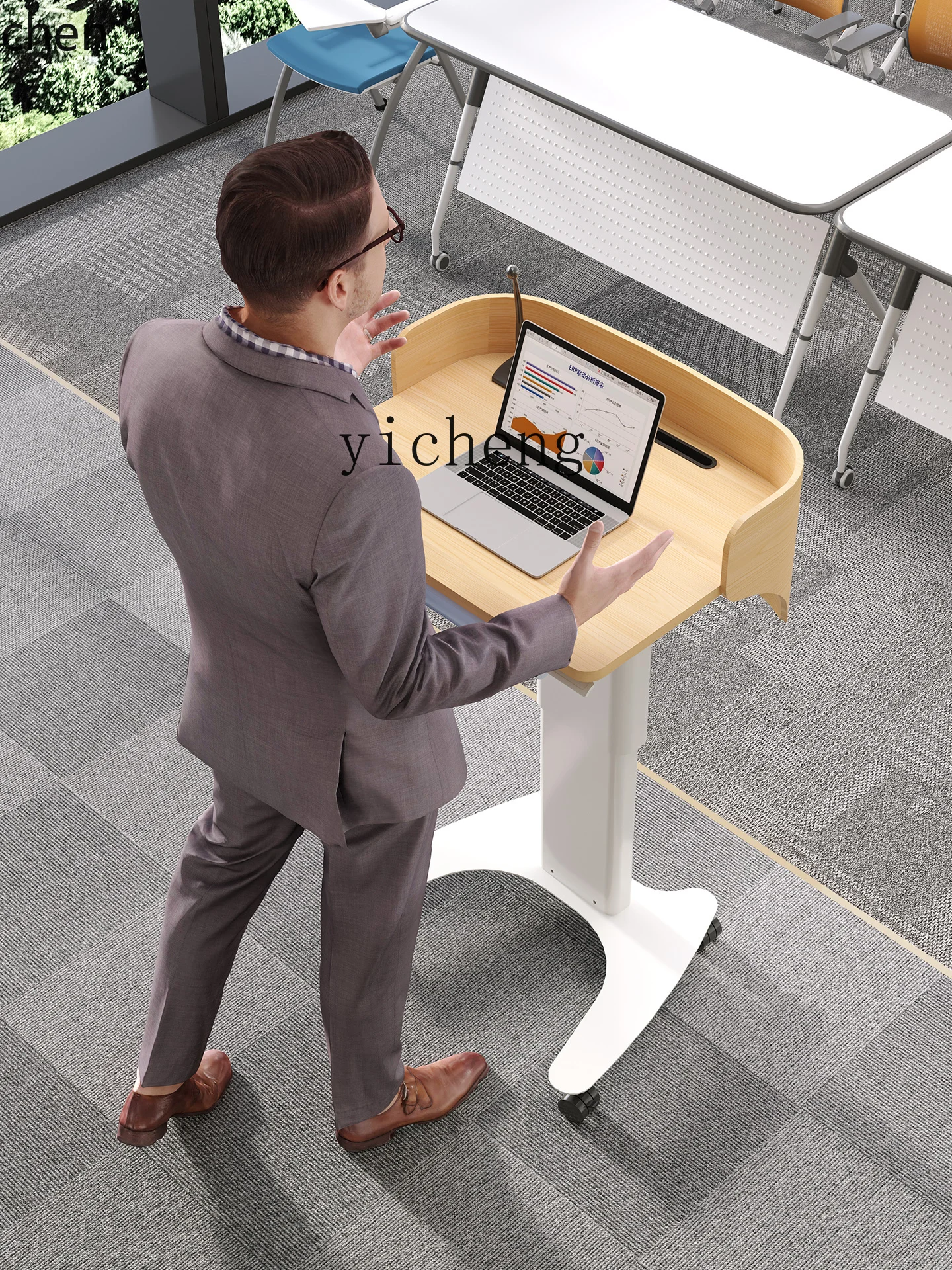 YFY Lecture Podium Speaking Platform Movable Lifting Table Training Lecture Table